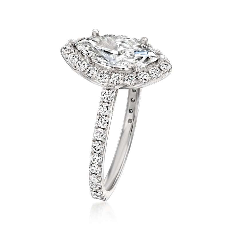 Lab-grown diamond ring in 14kt white gold with oval center stone and halo