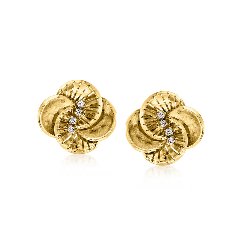 18kt yellow gold swirl stud earrings with diamond accents
