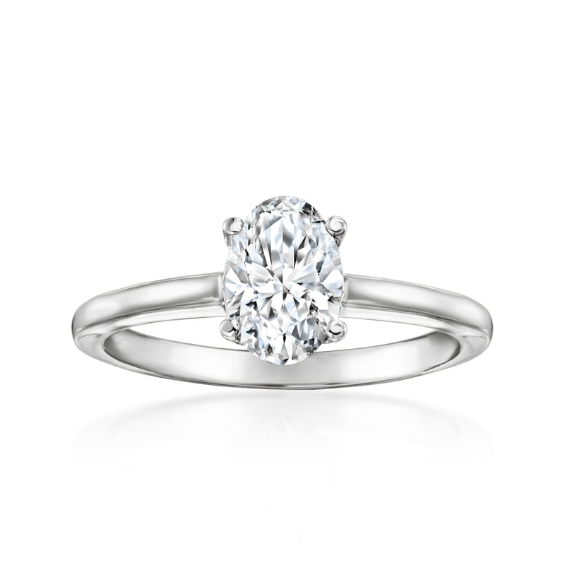 14kt white gold oval lab-grown diamond solitaire ring with prong-set center stone