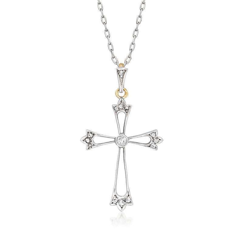 Vintage diamond open-space cross pendant necklace, platinum with yellow gold accents