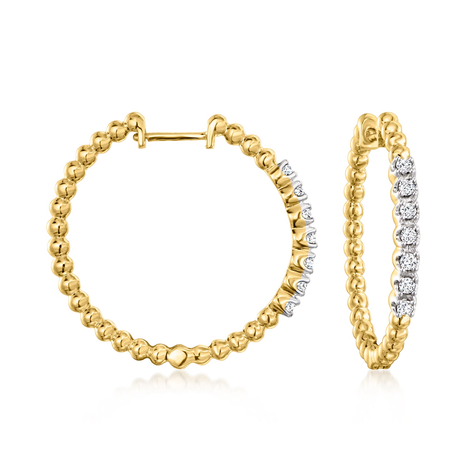 .25 ct. t.w. Diamond Beaded Hoop Earrings in 18kt Gold Over Sterling