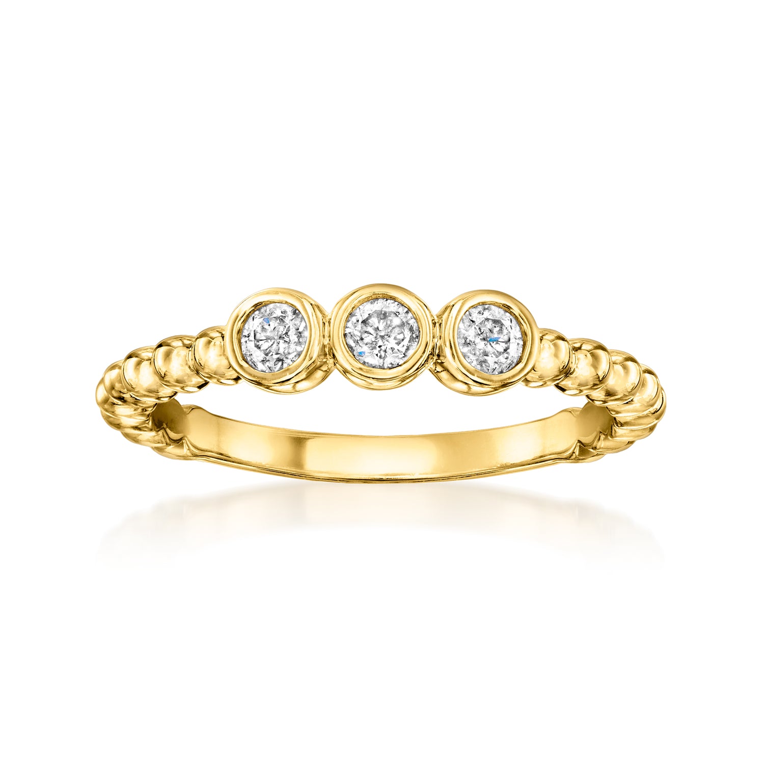 .20 ct. t.w. Bezel-Set Diamond Three-Stone Beaded Ring in 18kt Gold Over Sterling