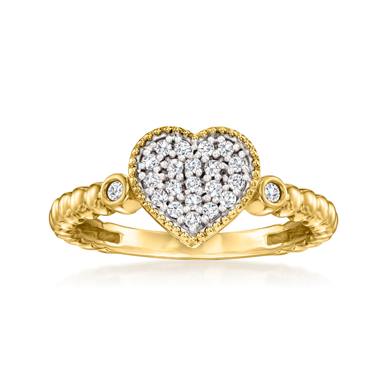 Heart diamond beaded ring in 18kt gold over sterling