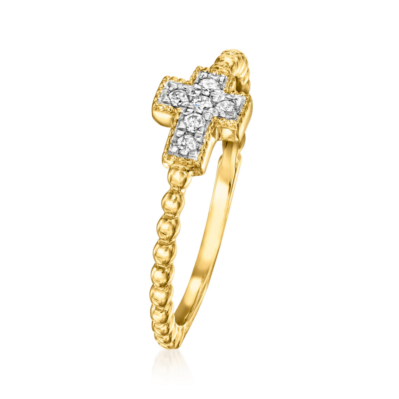 Diamond cross beaded ring in gold over sterling