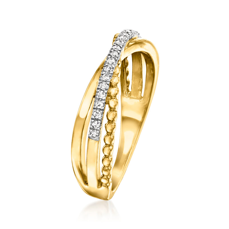 Three-row crisscross diamond ring in 18kt gold over sterling