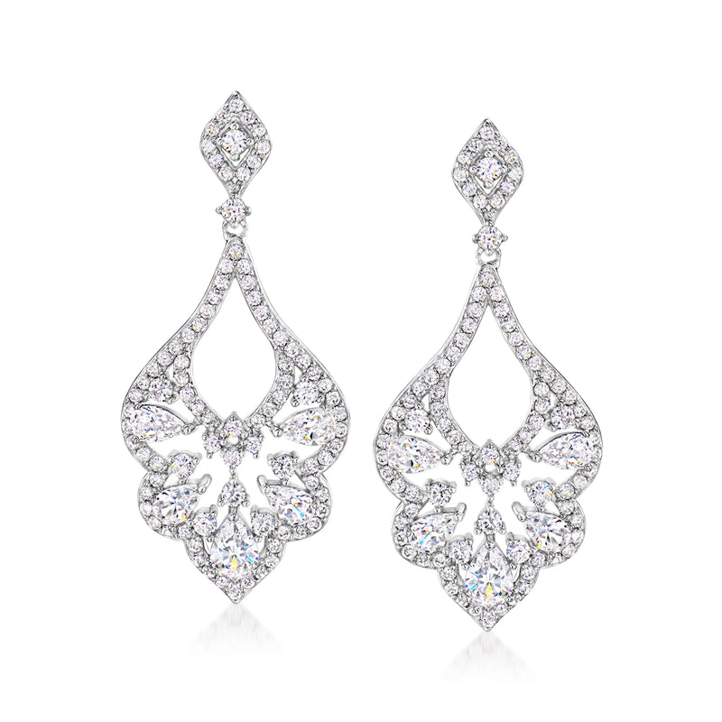 Sterling silver chandelier drop earrings with sparkling CZ stones, teardrop design