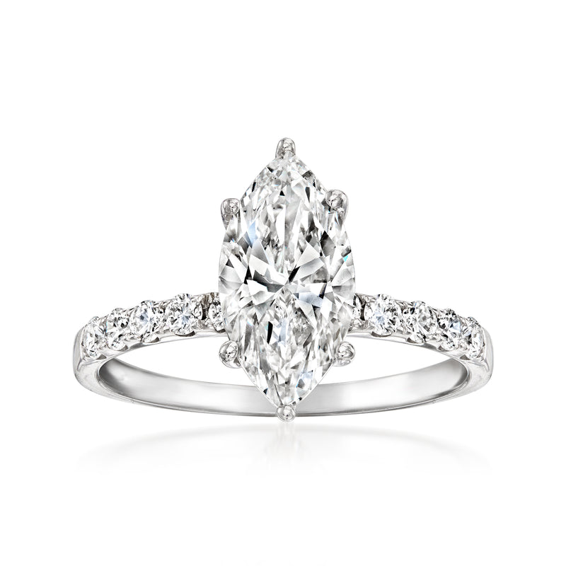 14kt white gold lab-grown diamond ring with marquise center stone and side diamonds