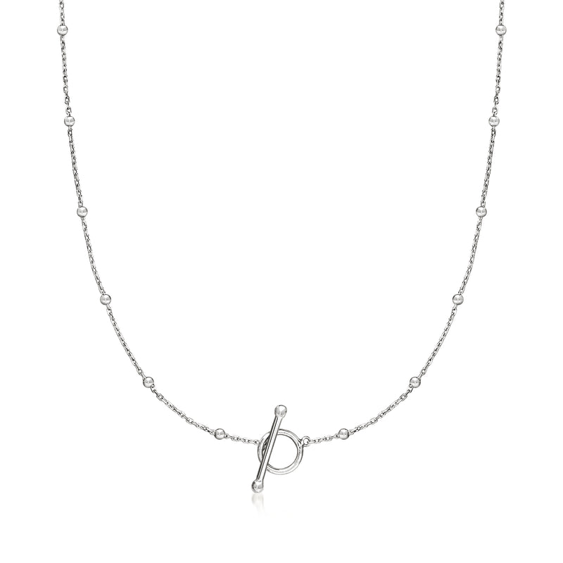 Sterling silver bead-station toggle necklace with small round beads and D clasp