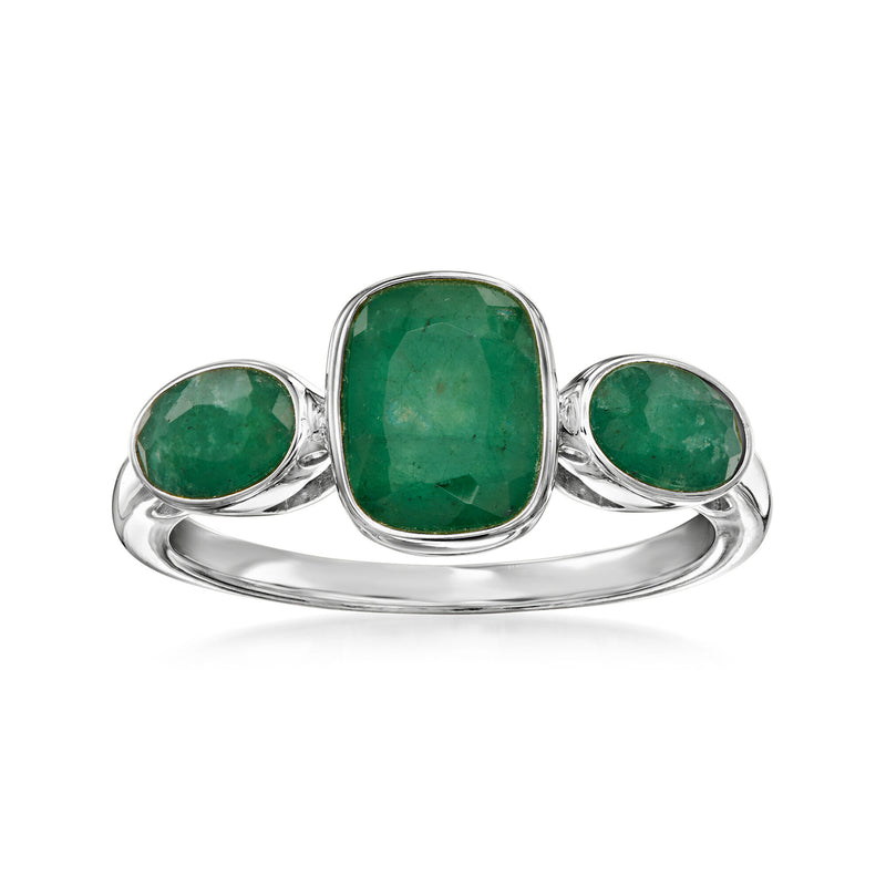 2.80 ct. t.w. Emerald Three-Stone Ring in Sterling Silver