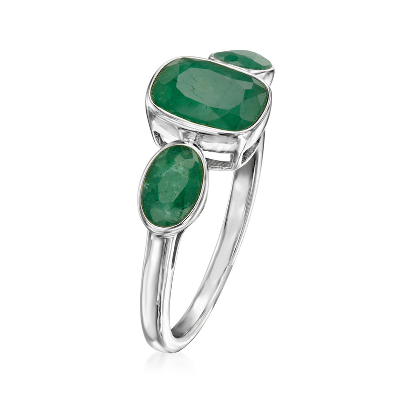 2.80 ct. t.w. Emerald Three-Stone Ring in Sterling Silver