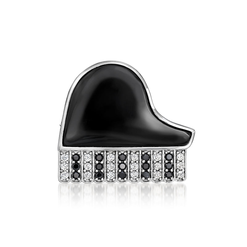 Sterling silver pendant with black heart cabochon and alternating zircon and spinel rows