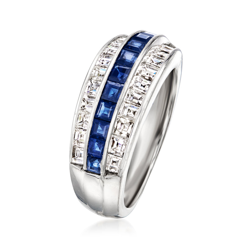 C. 1990 vintage platinum ring with channel-set blue sapphires and diamonds