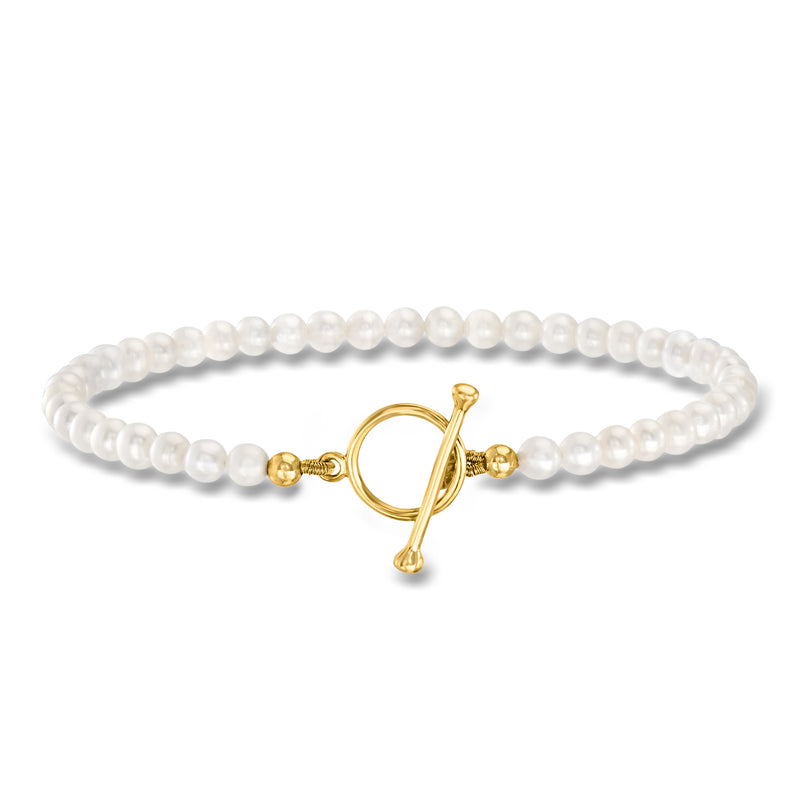 Cultured pearl toggle bracelet with 18kt gold over sterling clasp and polished charm