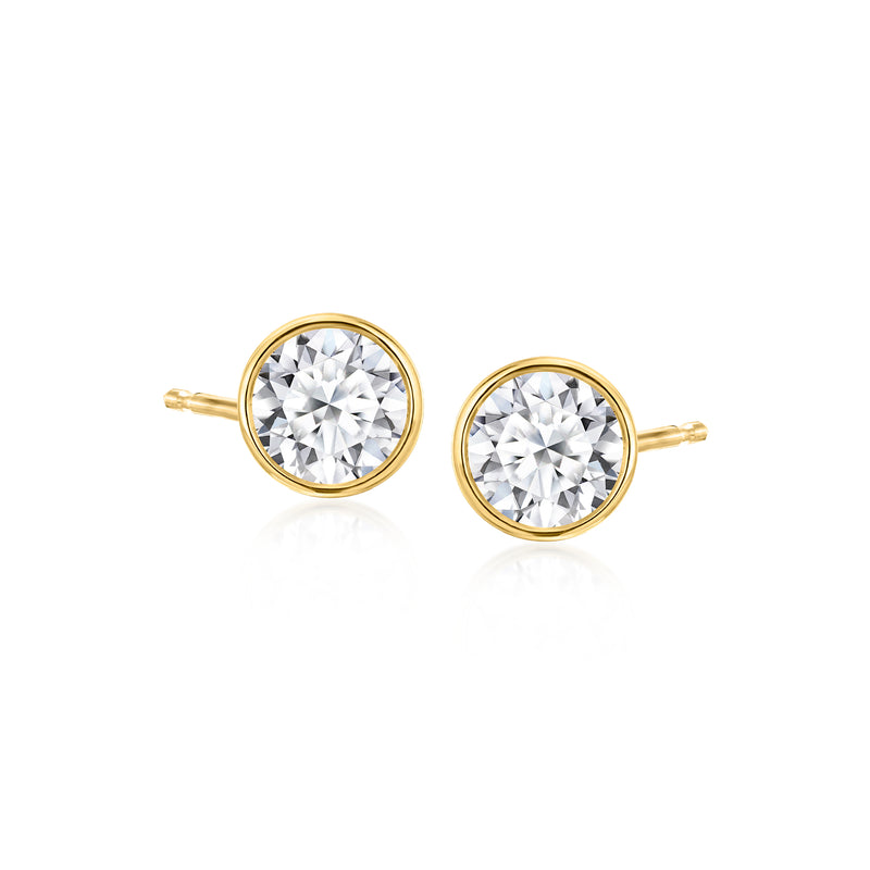 14kt yellow gold bezel-set diamond stud earrings, round stones