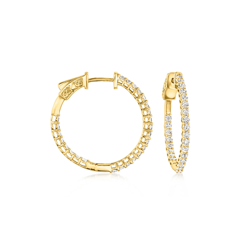 14kt yellow gold lab-grown diamond hoop earrings, inside-outside style