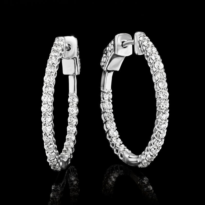 Lab-grown diamond hoop earrings in 14kt white gold, inside-outside set