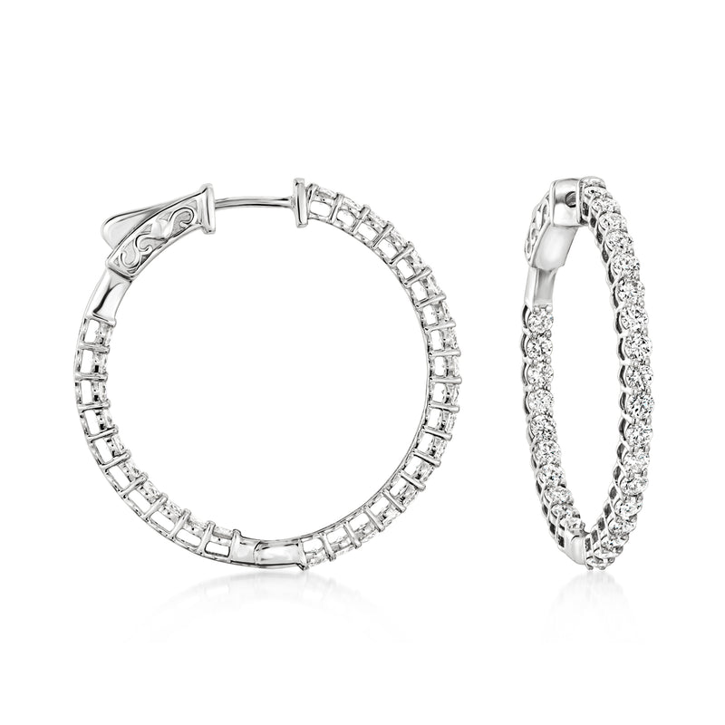 14kt white gold lab-grown diamond inside-outside hoop earrings