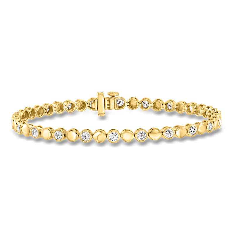 18kt gold over sterling bracelet with alternating round diamond discs and hinged clasp