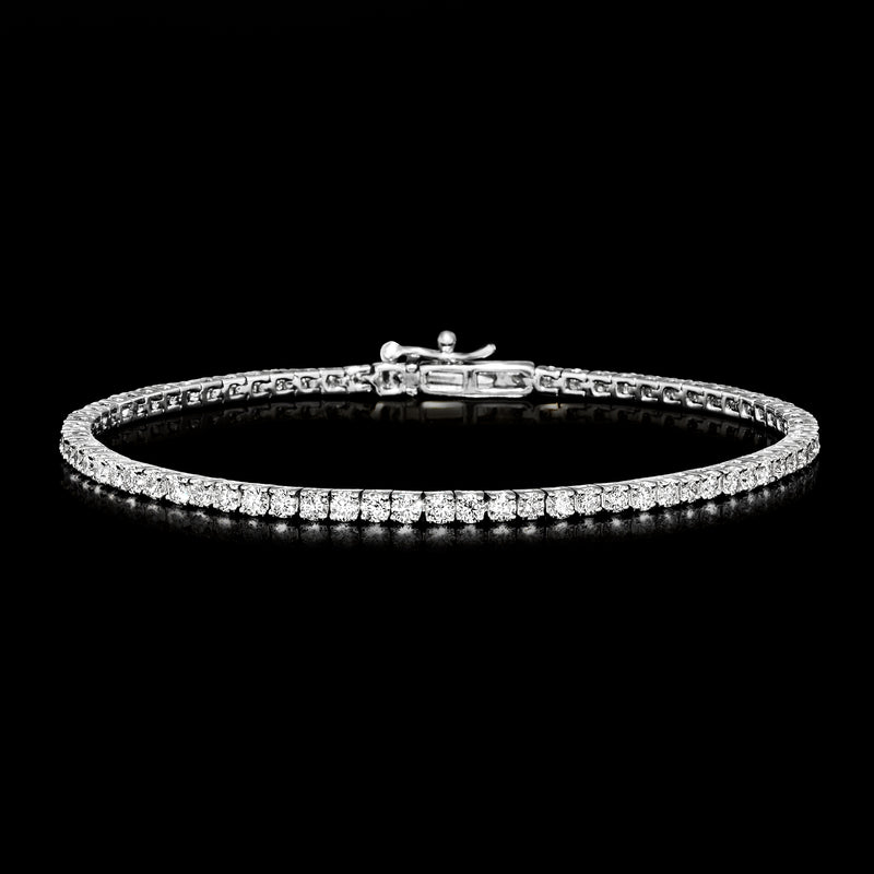 Lab-grown diamond tennis bracelet in 14kt white gold, central bar clasp, linked row