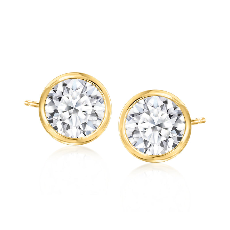 14kt yellow gold bezel-set diamond stud earrings with round stones