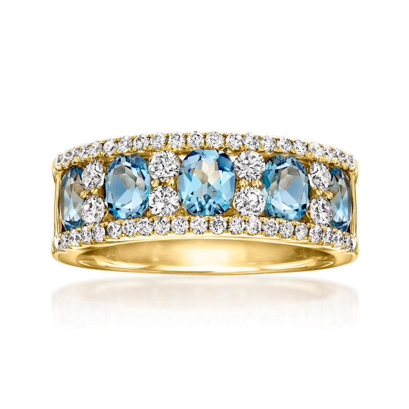 1.50 ct. t.w. Aquamarine and .75 ct. t.w. Diamond Ring in 18kt Yellow Gold