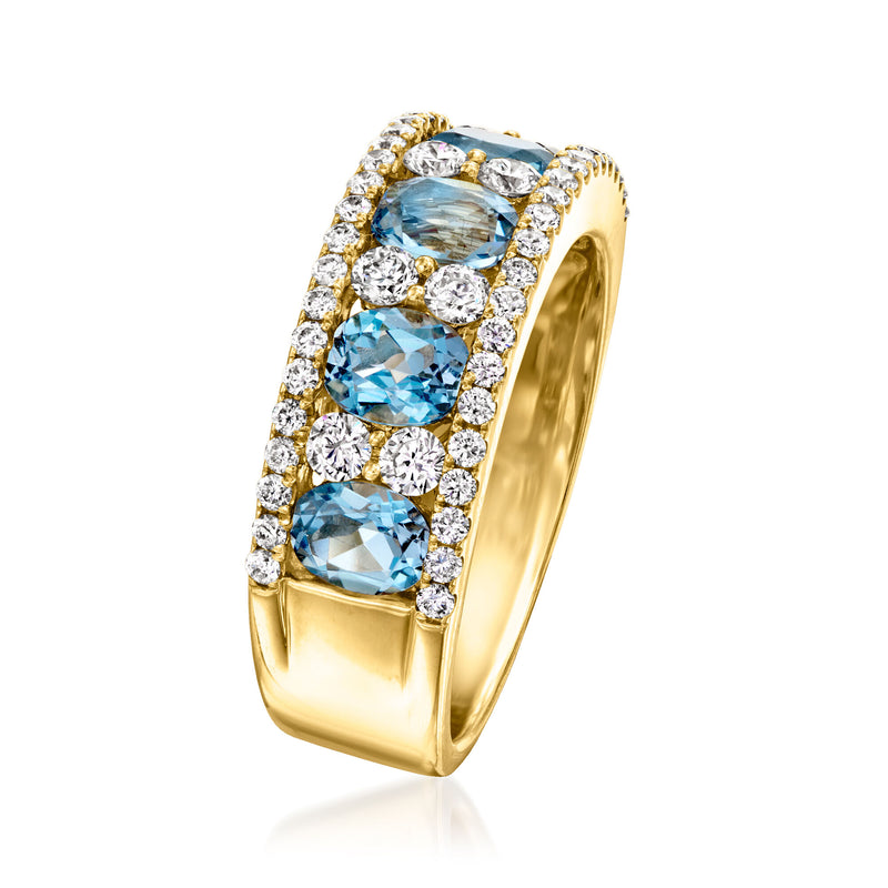1.50 ct. t.w. Aquamarine and .75 ct. t.w. Diamond Ring in 18kt Yellow Gold