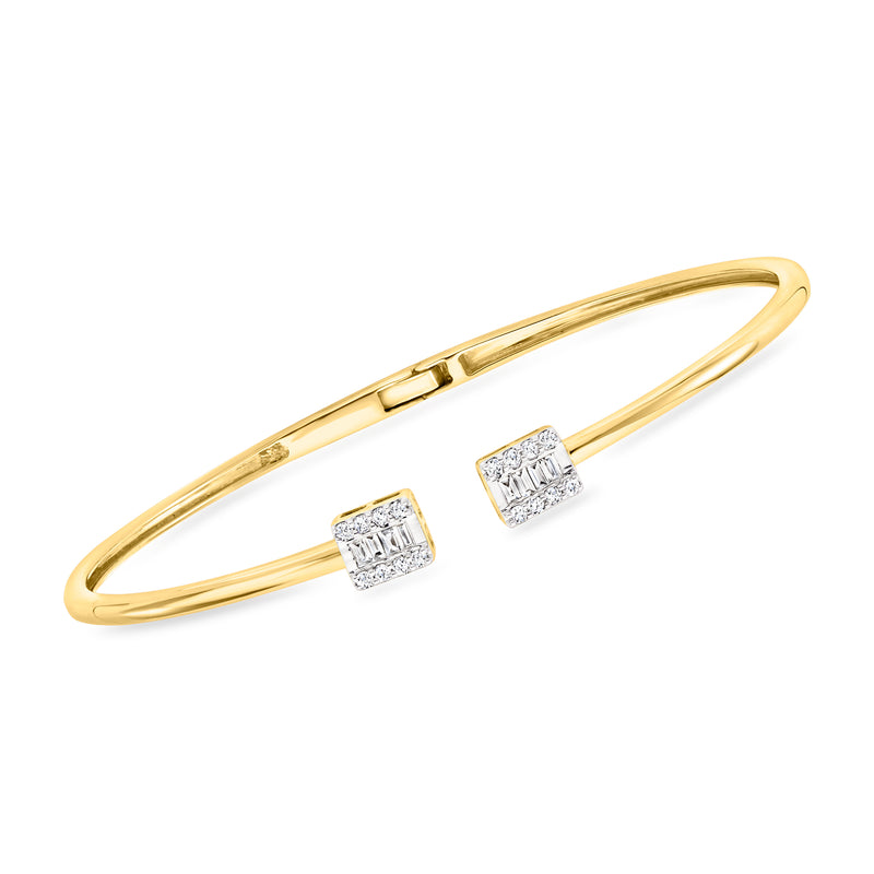 Gold vermeil diamond cuff bracelet with two square crystal accents