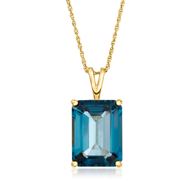 18kt gold over sterling necklace with square blue topaz pendant