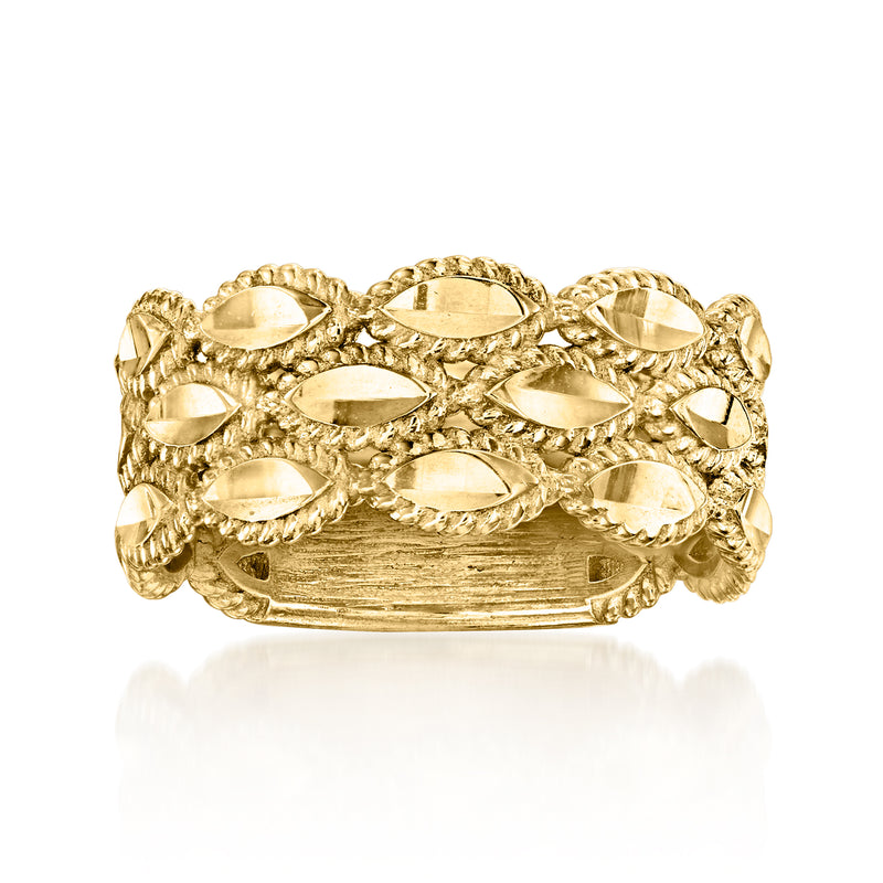 18kt gold over sterling roped ring with oval textured links, wide band