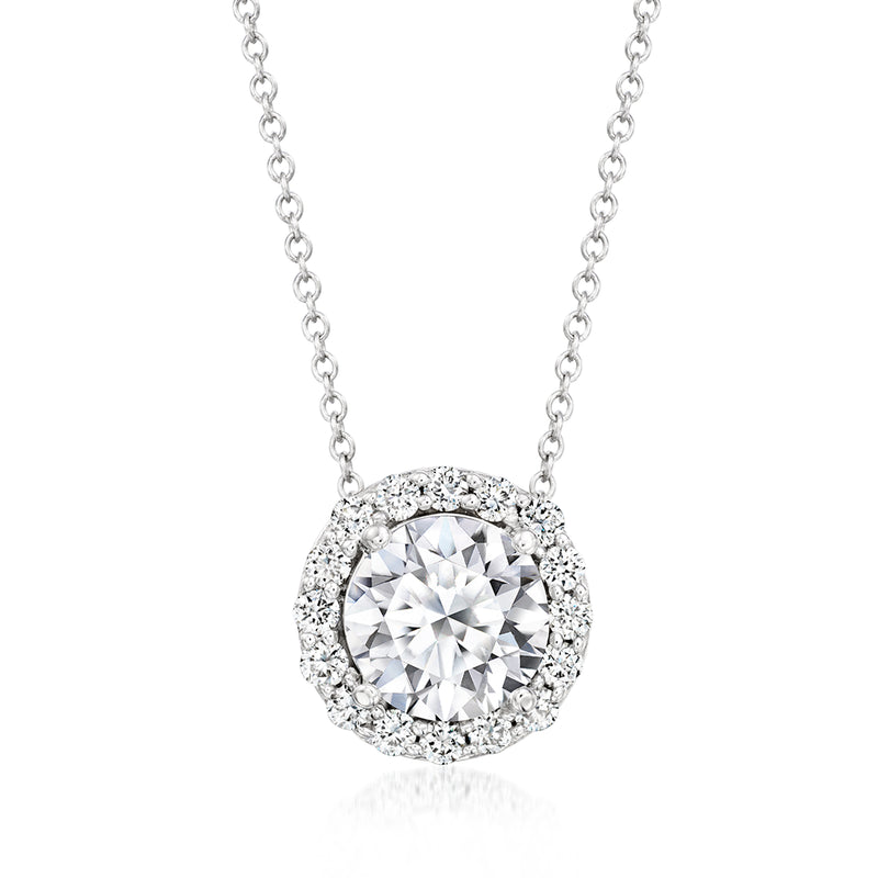 14kt white gold lab-grown diamond pendant with round halo on chain