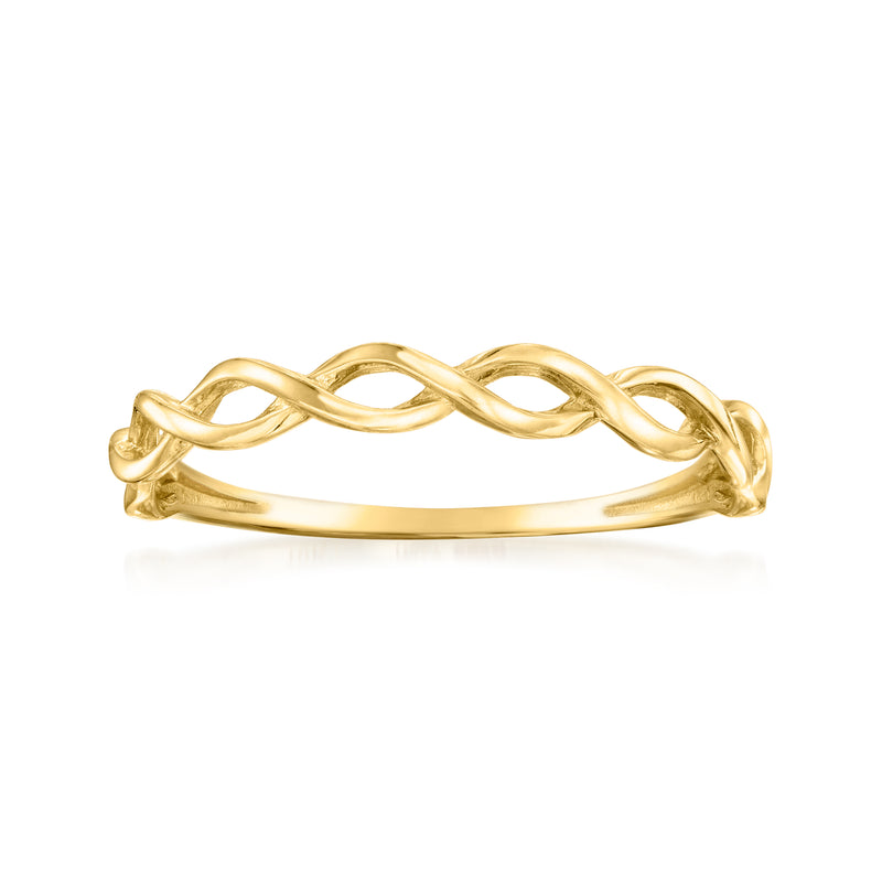 10kt yellow gold braided ring with raised rope-like links