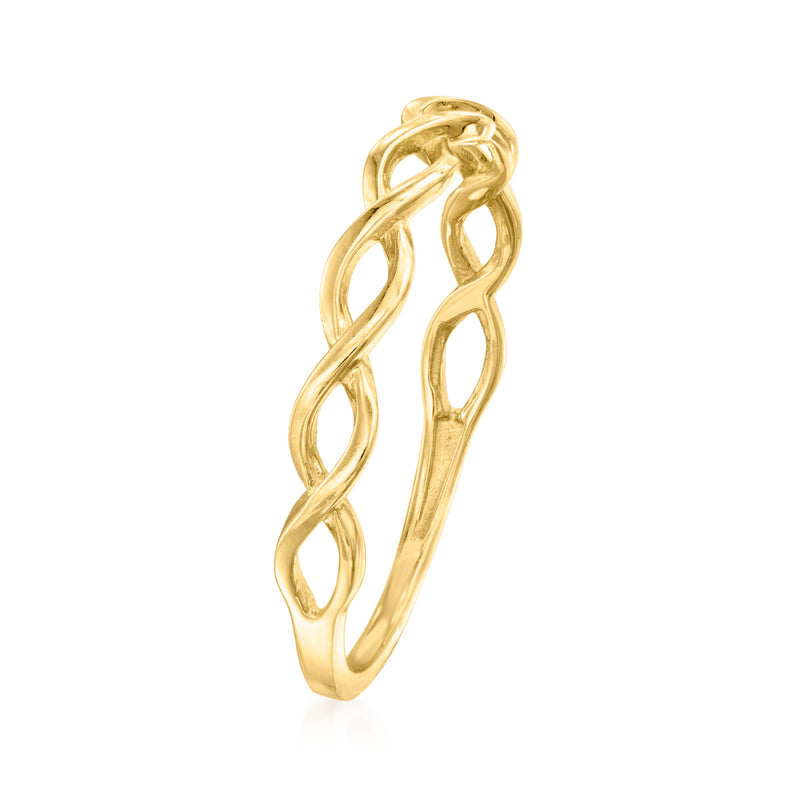 10kt yellow gold braided ring, vertical view of twisted loop design