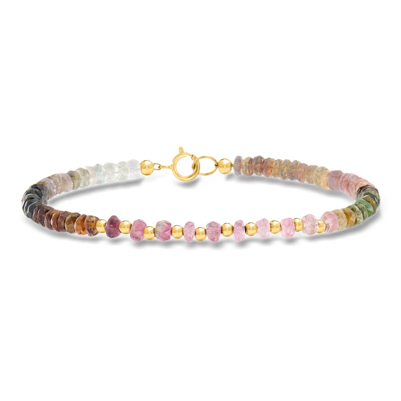 Multicolored tourmaline bead bracelet in 10kt yellow gold with small clasp