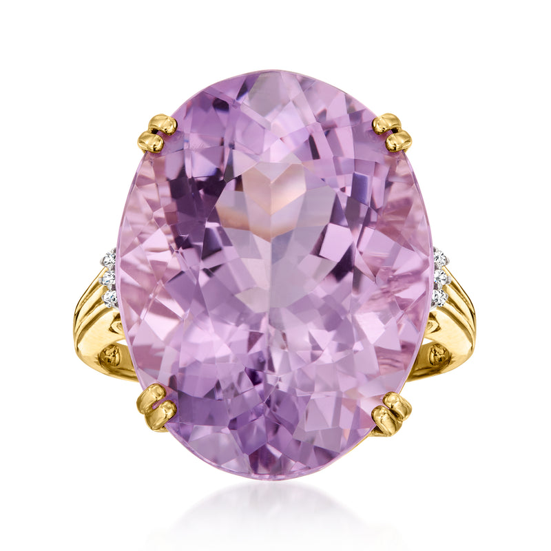 Amethyst and diamond ring in 14kt yellow gold with large oval purple gemstone