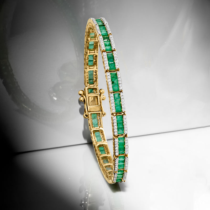 14kt yellow gold emerald and diamond bracelet with rectangular links
