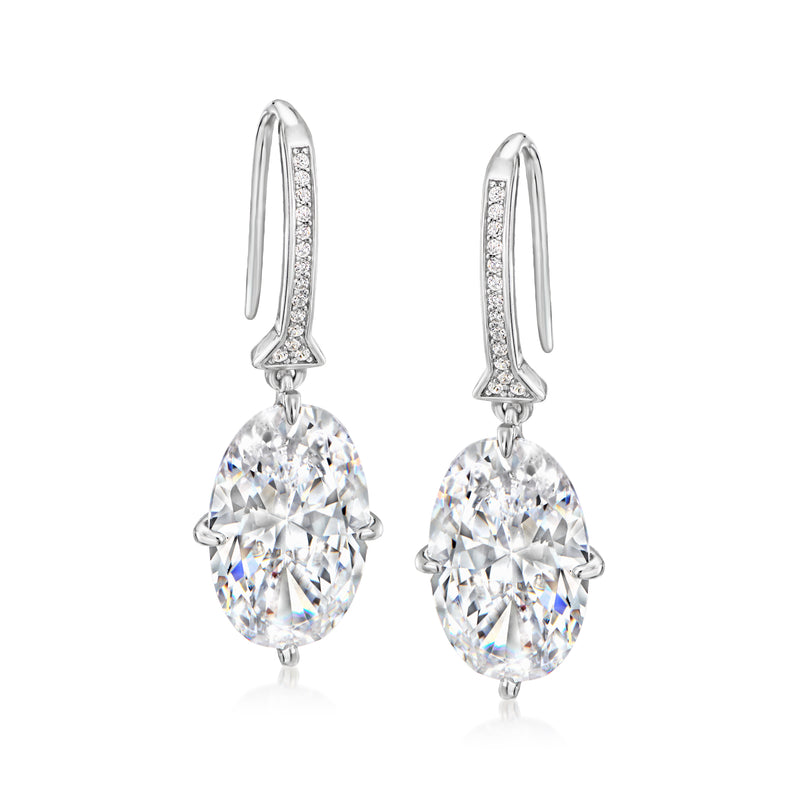 Sterling silver CZ drop earrings with oval faceted stones and earwire hooks