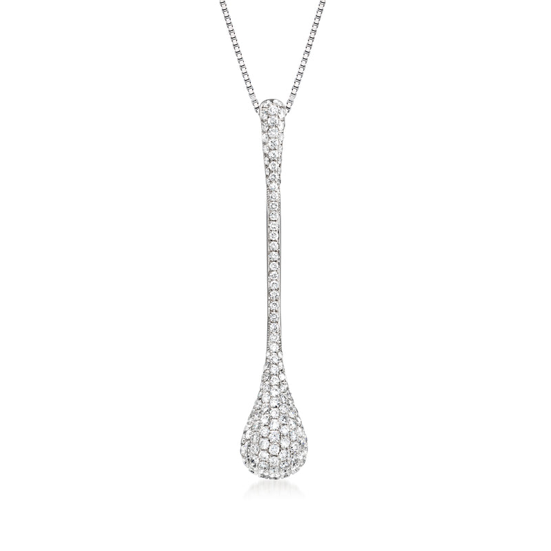 Diamond linear drop pendant necklace in 18kt white gold, full view on chain