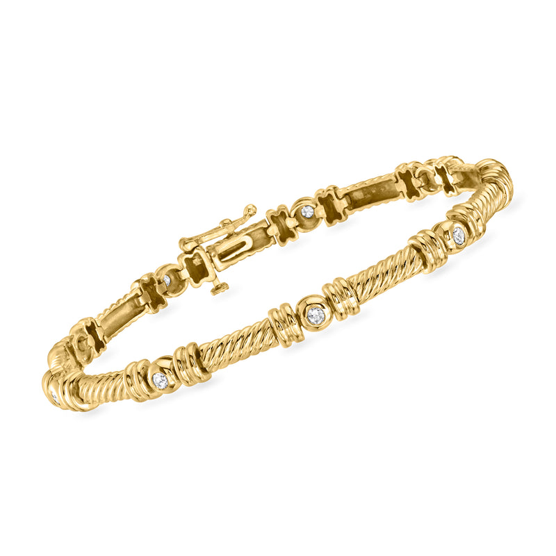 Vintage 14kt yellow gold diamond station bracelet with round cut diamonds