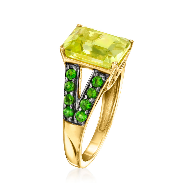 Lemon quartz ring with chrome diopside accents in 18kt gold over sterling