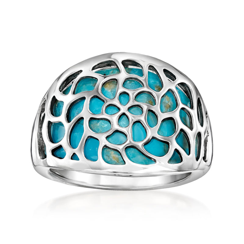 Sterling silver ring with turquoise openwork dome overlay
