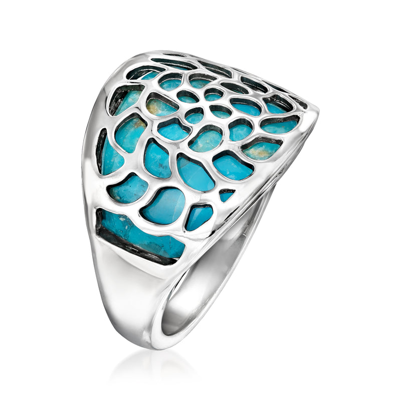 Sterling silver ring with angled turquoise openwork overlay