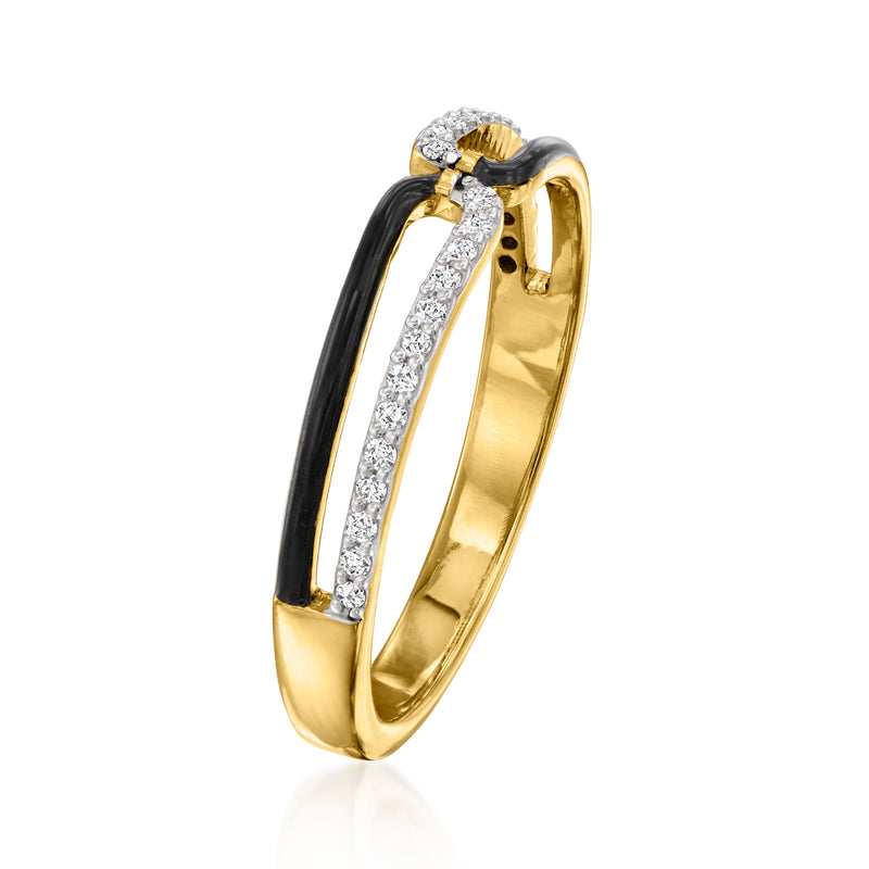 Diamond and black enamel ring in 18kt gold over sterling, front view