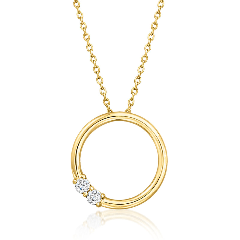 Gold circle pendant necklace with lab-grown diamond accents, 18kt gold over sterling.