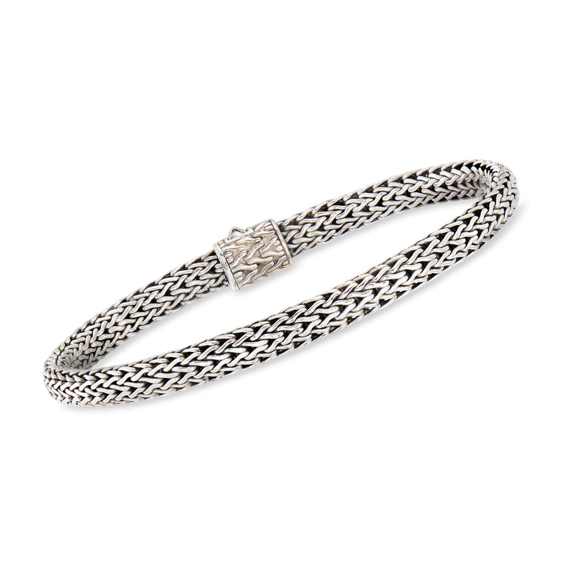 Sterling silver wheat-chain bracelet with rectangular clasp
