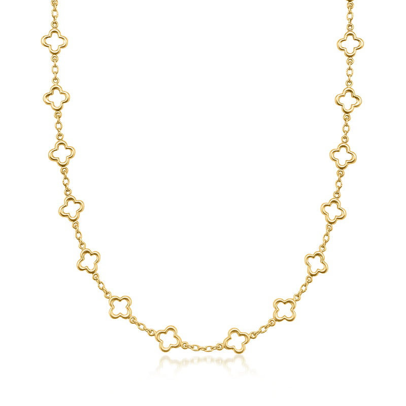 14kt yellow gold clover station necklace with small four-leaf clover charms