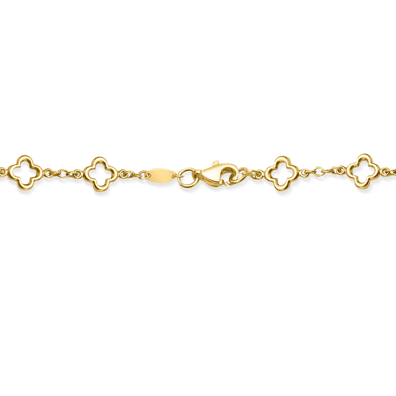 14kt yellow gold clover station necklace with lobster clasp and clover station links
