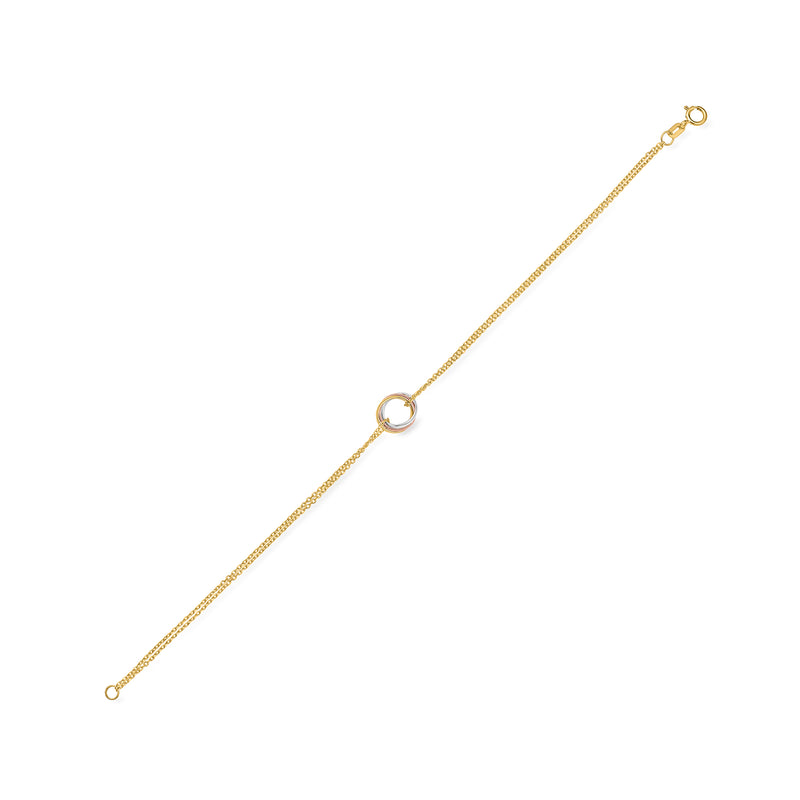 Tri-color 14kt gold rolling circle bracelet chain with circular clasp rings