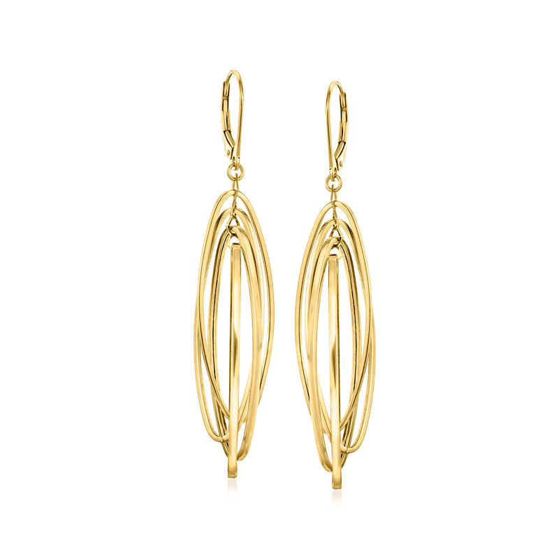 10kt yellow gold oval drop leverback earrings with marquise-shaped design
