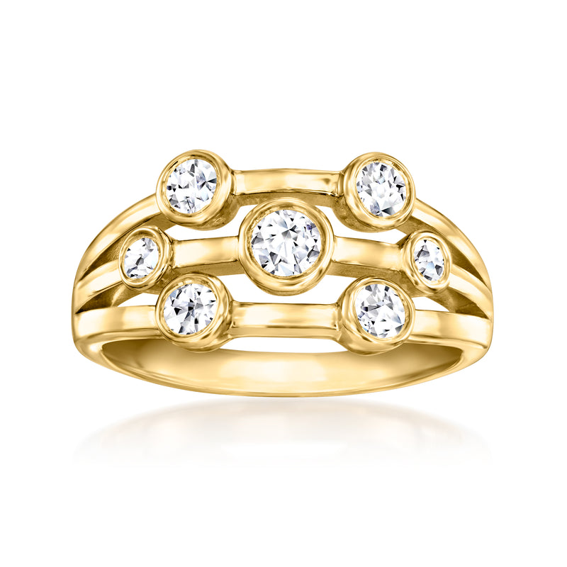 18kt gold over sterling ring with multi-row bezel-set round diamonds, wide band