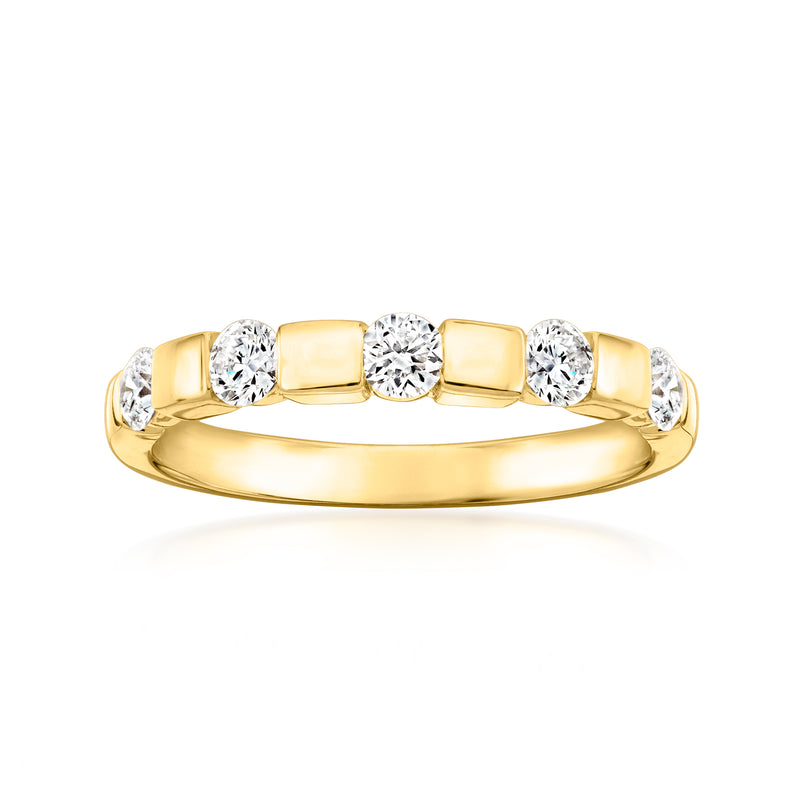 Gold-tone five-stone diamond ring with four round stones and one center stone